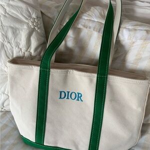 Ironic LL Bean Boat & Tote “Dior” Green Zip Top Medium Long Handle Tote Bag